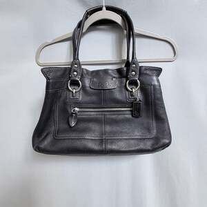 COACH Penelope Black Handbag Shoulder Bag Ruffle Pebbled Leather F14686